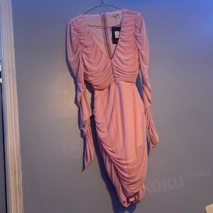 “Kiss me goodbye, ruched minidress “in baby pink from fashion nova